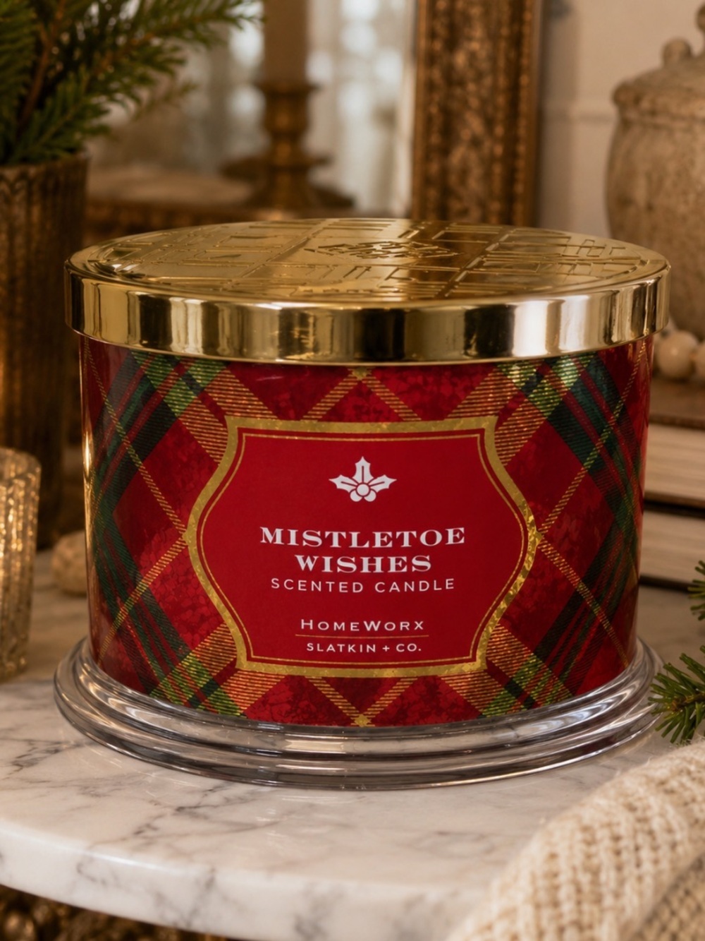 HomeWorx Slatkin & Co Mistletoe Wishes 18 Oz 4 Wick Holiday Candle Holiday